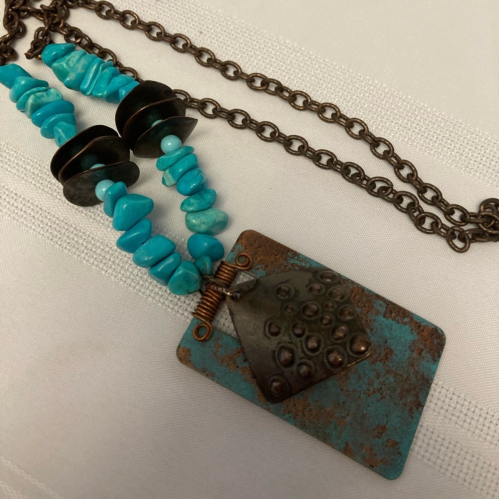 Turquoise and brass necklace and earrings set ❤️